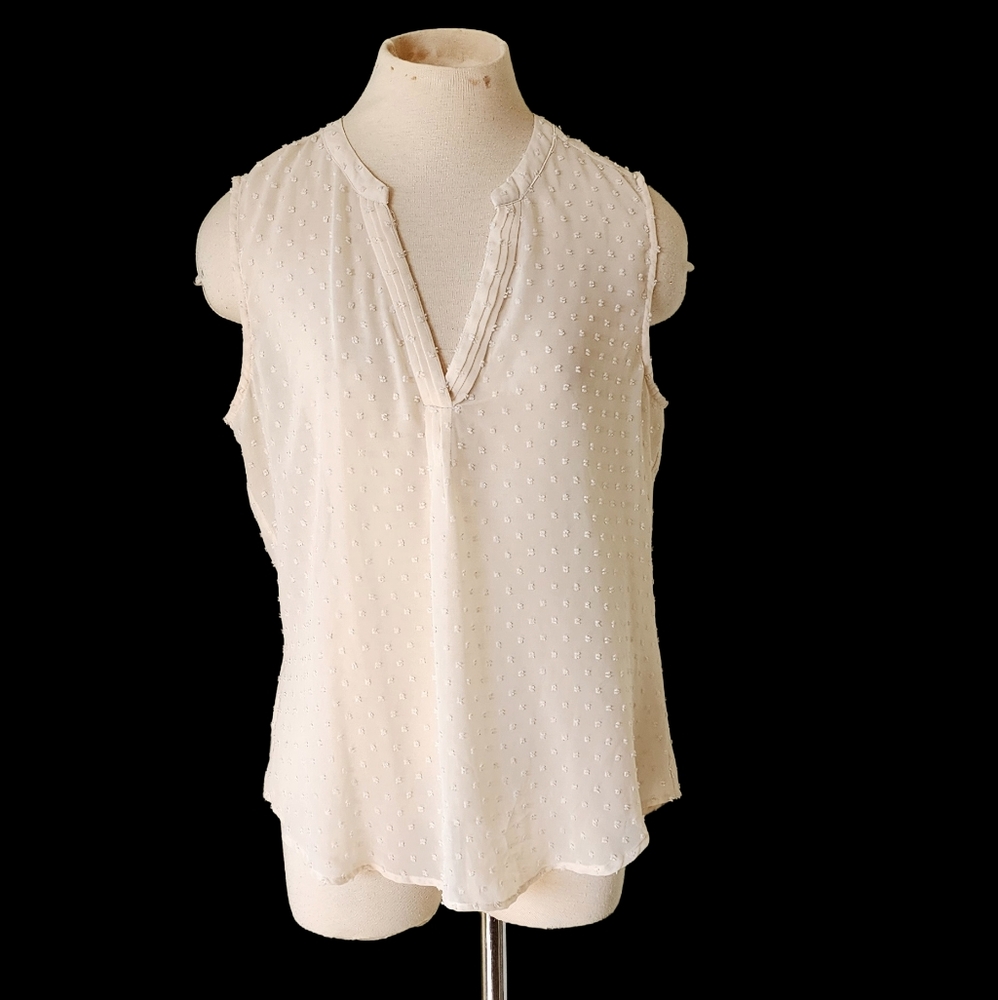 New York & Company Cream Sleeveless Sheer Blouse